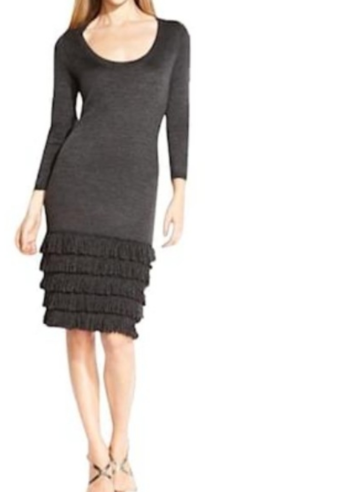 CALVIN KLEIN CHARCOL GRAY LOOP DRINGE DRESS SIZE L
